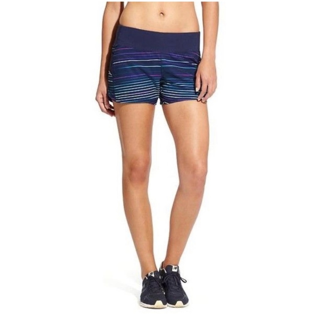 Athleta Ready Set Go Navy Striped Running Shorts Small